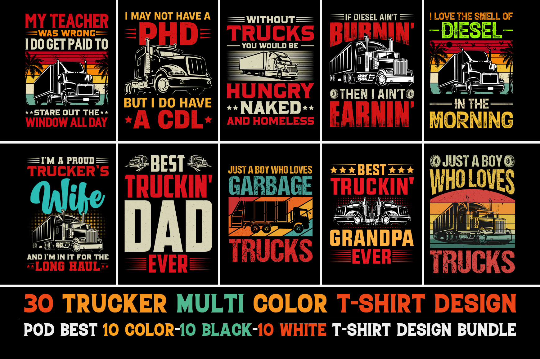 Trucker T-Shirt Design Bundle - Buy t-shirt designs