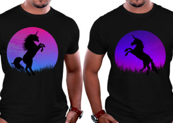 Unicorn Horse Sunset Colorful T-Shirt Graphic