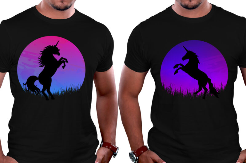 Unicorn Horse Sunset Colorful T-Shirt Graphic