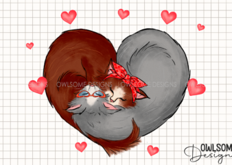 Valentine’s Day Cat Couple Love PNG Design