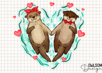 Valentine’s Day Otter Couple Love t shirt vector art