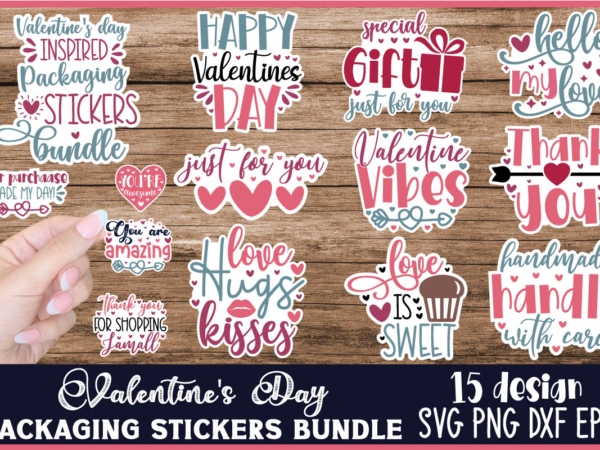 Valentine’s day packaging stickers bundle t shirt vector art