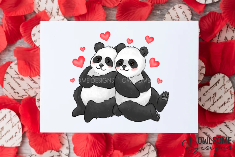 Valentine’s Day Panda Couple Love PNG Design