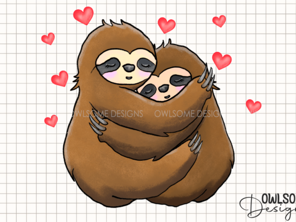 Valentine’s day sloth couple love t shirt vector art