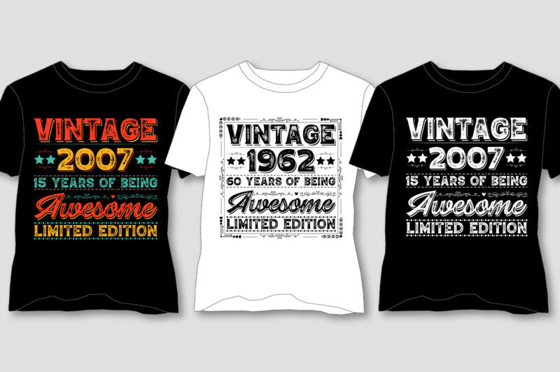 Birthday Vintage T-Shirt Design Bundle