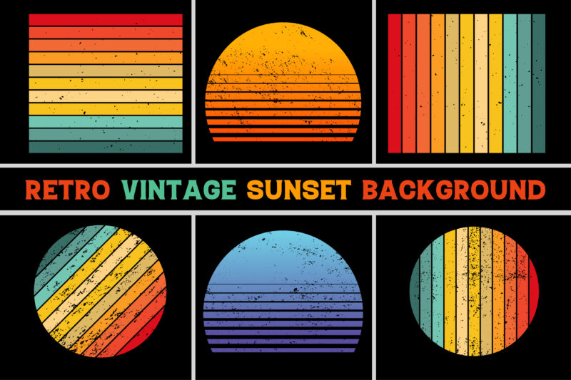 Retro Vintage Sunset Grunge T-Shirt Design Background Bundle