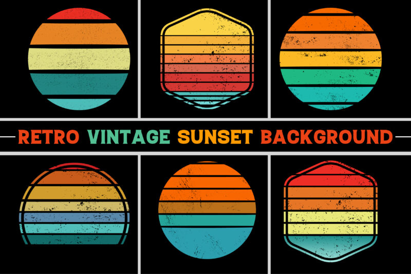 Retro Vintage Sunset Grunge T-Shirt Design Background Bundle