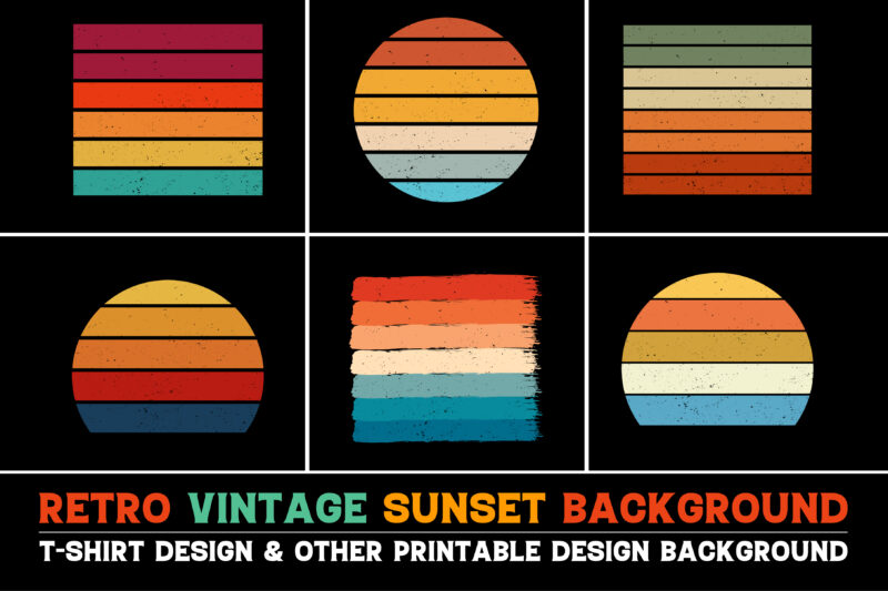 Sunset Retro Vintage Grunge Background Bundle for T-Shirt Design