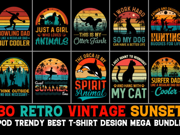 Vintage retro sunset t-shirt design bundle