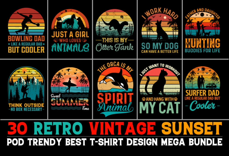 Vintage Retro Sunset T-Shirt Design Bundle