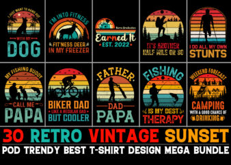 Vintage Retro Sunset T-Shirt Design Bundle,