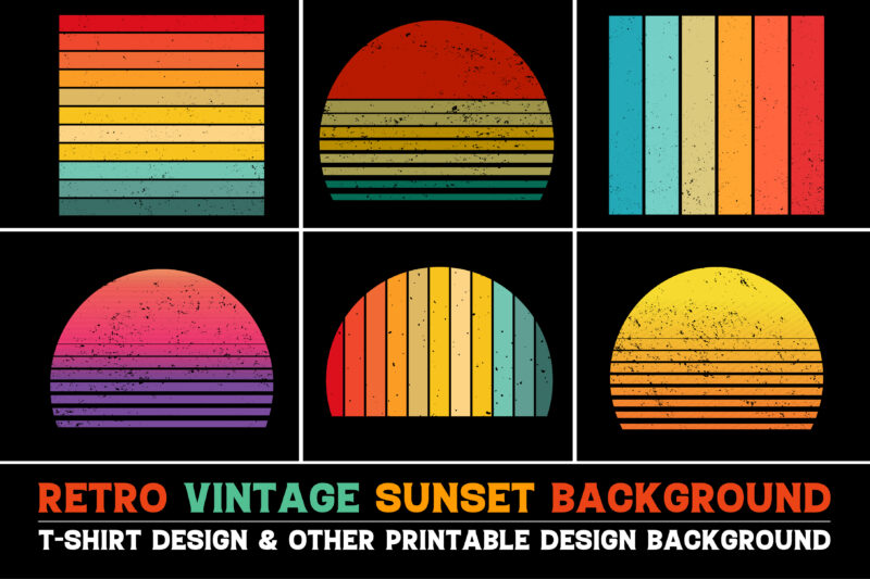 Sunset Vintage Retro Grunge Background Bundle for T-Shirt Design