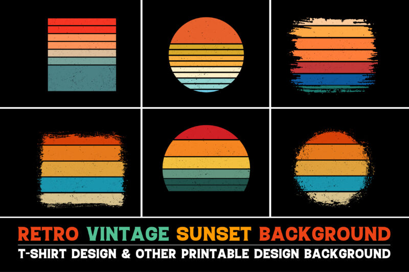 Sunset Retro Vintage Grunge Background Bundle for T-Shirt Design