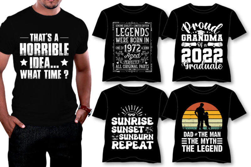 Vintage Sunset T-Shirt Design Bundle