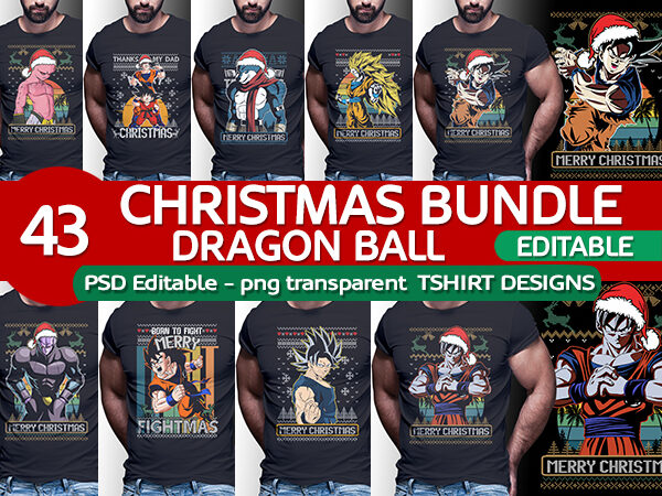 Christmas anime dragonball z gt super tshirt designs bundle