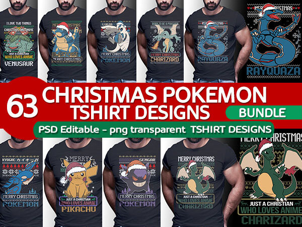 Christmas anime pokemon tshirt designs bundle