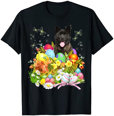 Akita bunny dog with easter eggs basket cool t shirt men