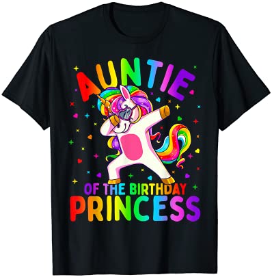 Auntie of the birthday princess girl dabbing unicorn aunt t shirt men