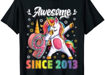 awesome dabbing unicorn birthday 9 year old girl 9th b day t shirt men