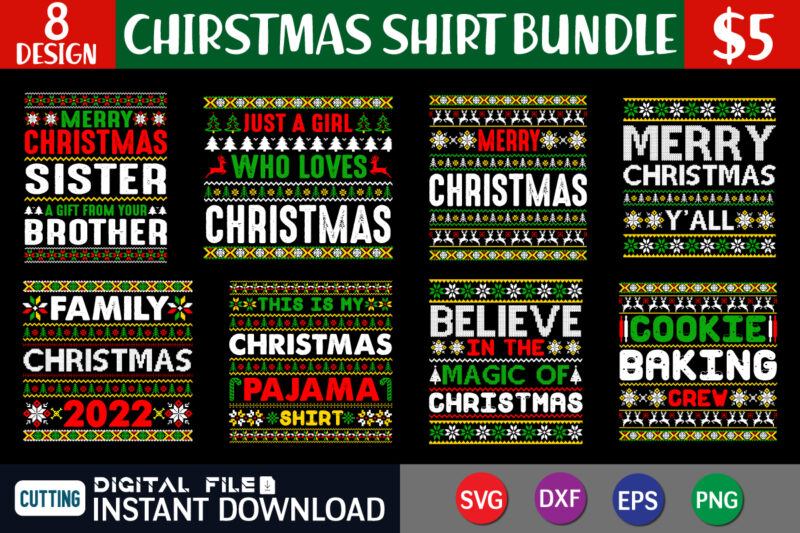 Christmas Pattern T Shirt Bundle
