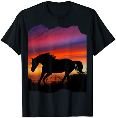 beautiful arabian horse sunset silhouette orange purple blue t shirt ...