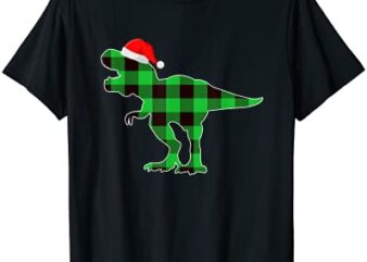 buffalo plaid green dinosaur t rex funny christmas boys kids t shirt men
