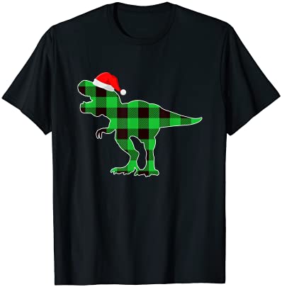 Buffalo plaid green dinosaur t rex funny christmas boys kids t shirt men