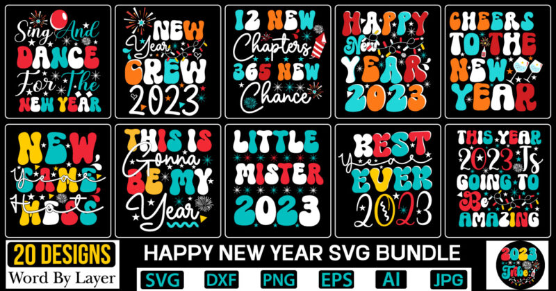 Happy New Year Retro SVG Bundle NEW YEARS Svg Bundle, Happy New Years 2023 SVG, Print on Demand, New Year Png, Shirt, Svg Files For Circut, Sublimation Designs Downloads,New Year