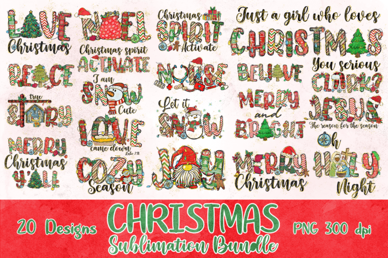 Christmas Bundle Santa Claus PNG Sublimation Design