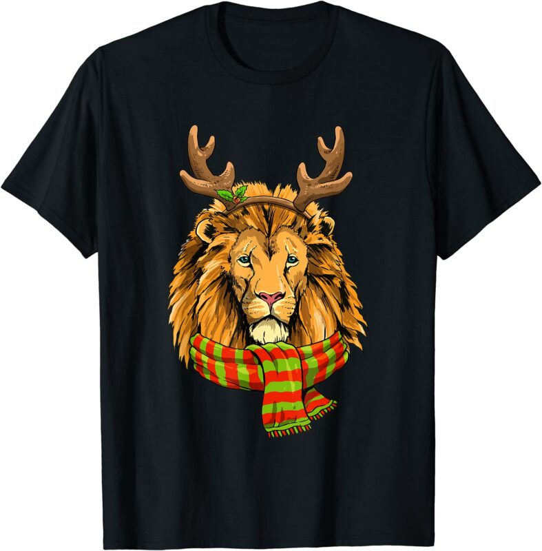christmas lion head reindeer xmas wildlife animal face t shirt men