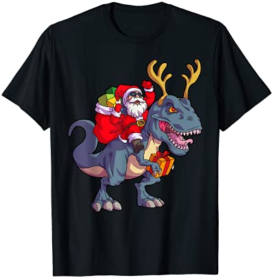 Christmas santa riding dinosaur deer xmas kids boys men t shirt men