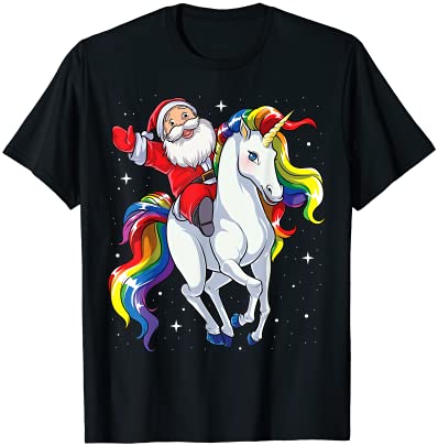 Christmas santa riding unicorn xmas girls women rainbow t shirt menea30rbof9b_18