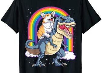 corgi riding dinosaur t rex boys girls space galaxy rainbow t shirt men