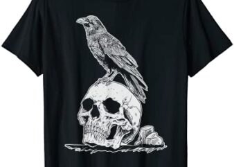 creepy skull spooky bird viking crow forest animal raven t shirt men