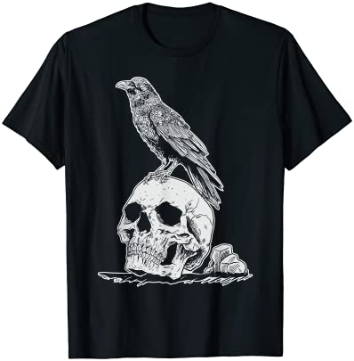 Creepy skull spooky bird viking crow forest animal raven t shirt men