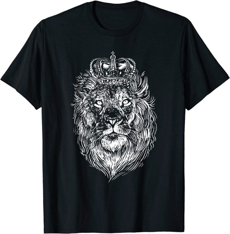 crowned lion hand drawn t shirt men