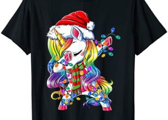 dabbing unicorn santa christmas tree lights xmas kids girls t shirt men