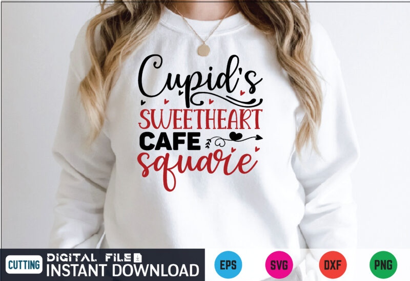 Cupid’s Sweetheart Cafe square valentines svg t shirt on sale