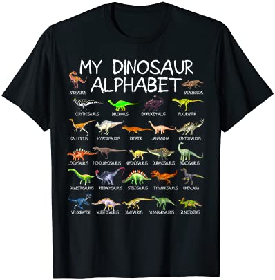 Dinosaur alphabet dino abc for kids boys men women dinosaur t shirt men