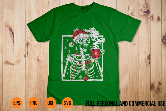 christmas skeleton cartoon svg png With Smiling Skull Drinking Coffee Latte