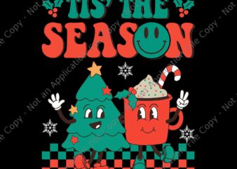 Groovy Tis The Season Christmas Hippie Hot Cocoa Pine Tree Svg, Tis The Season Christmas Svg, Tis The Season Tree Svg, Tree Christmas Svg t shirt design template