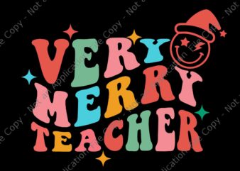 Very Merry Teacher Groovy Santa Christmas Svg, Very Merry Teacher Svg, Teacher Christmas Svg, Teacher Xmas Svg, Christmas Svg t shirt vector art