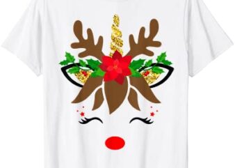 funny christmas unicorn face reindeer flower girl women teen t shirt men