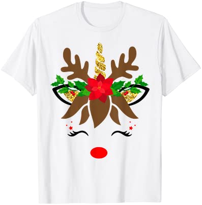 Funny christmas unicorn face reindeer flower girl women teen t shirt men