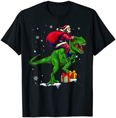Funny santa riding dinosaur t rex christmas xmas pajama t shirt men