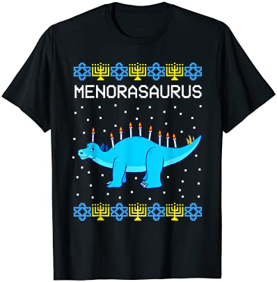 Hanukkah dinosaur menorasaurus ugly sweater funny dino gifts t shirt men