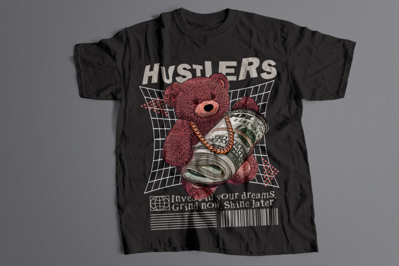 hustling bear t-shirts design | bear streetwear t-shirt design