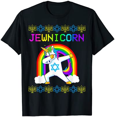 Jewnicorn ugly hanukkah sweater dabbing unicorn chanukah t shirt men