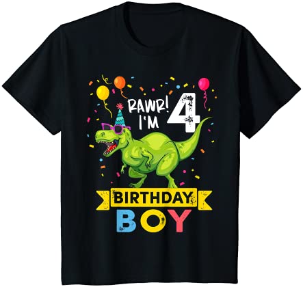 Kids 4 year old shirt 4th birthday boy t rex dinosaur t shirt t shirt youth