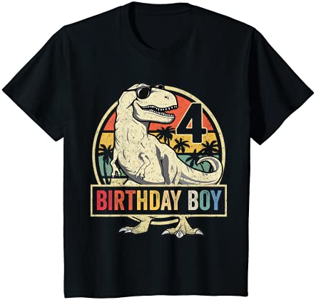 Kids 4 year old shirt 4th birthday boy t rex dinosaur t shirt youth